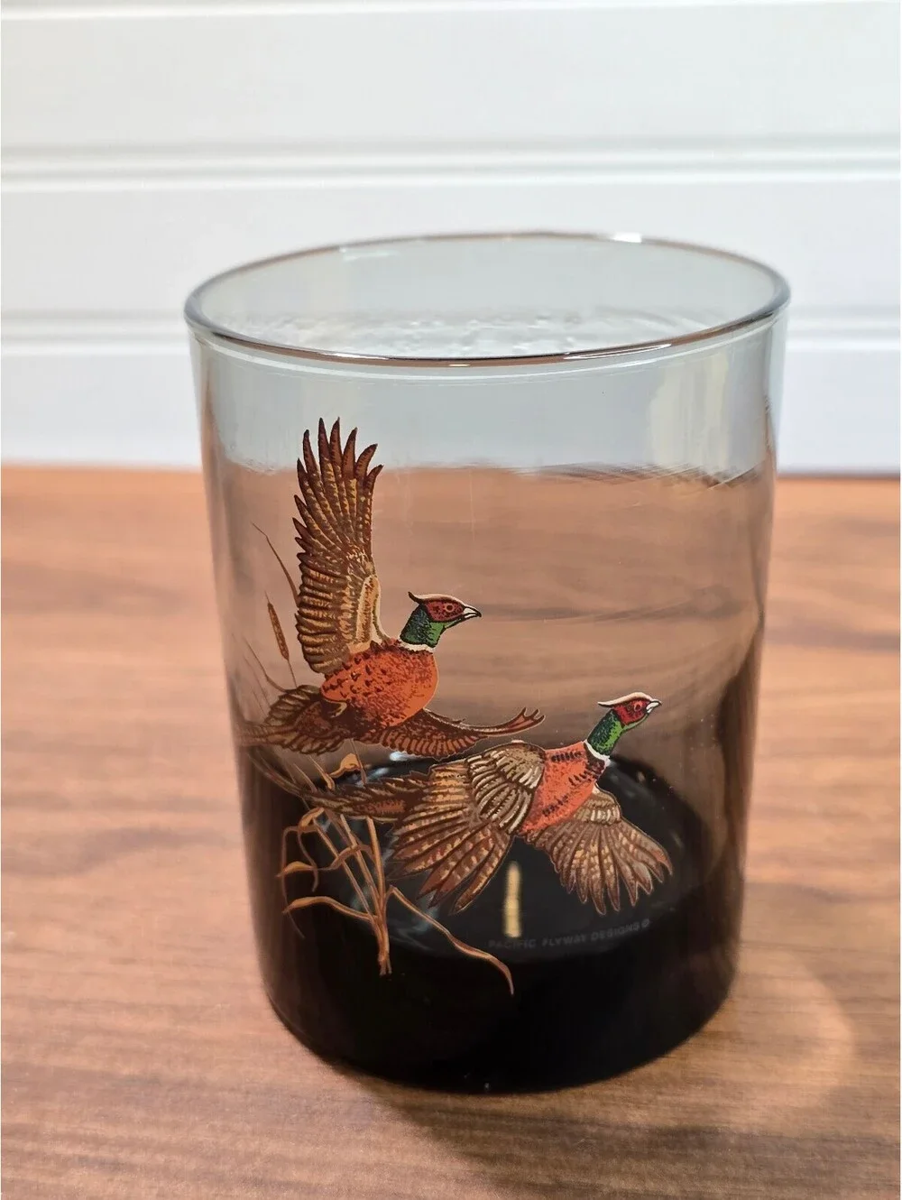 Vintage 1970s Smoked Glass Game Bird Tumblers 4 Pc Duck Pheasant Lowball